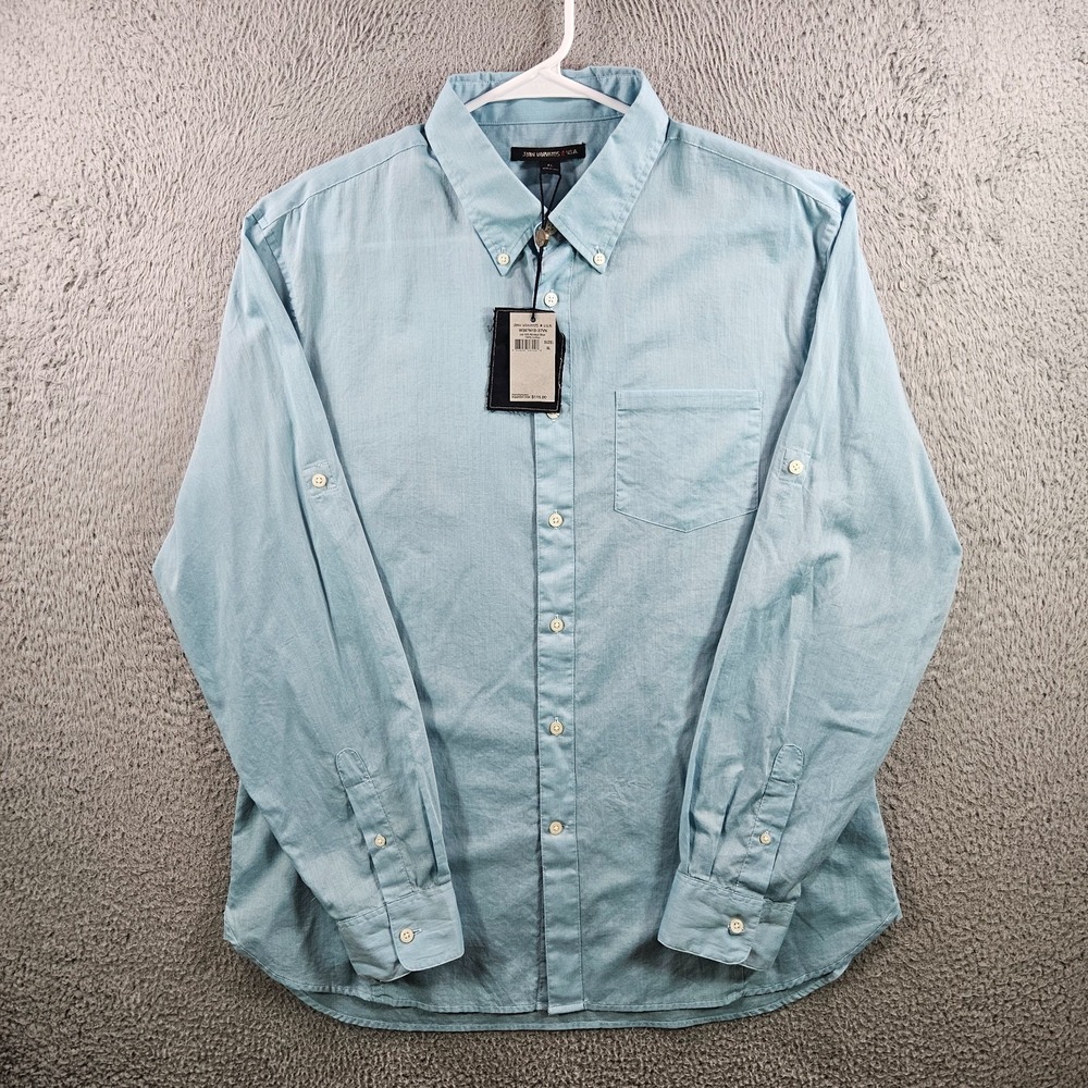 $115 NEW John Varvatos USA Dress Shirt Men XL Cotton Button Up‎ Windsor Blue